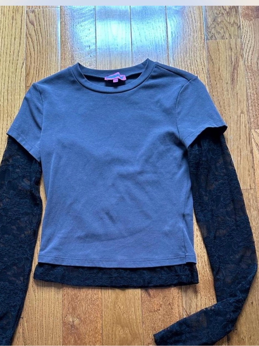 Edikted Navy Top with Black Lace Sleeves